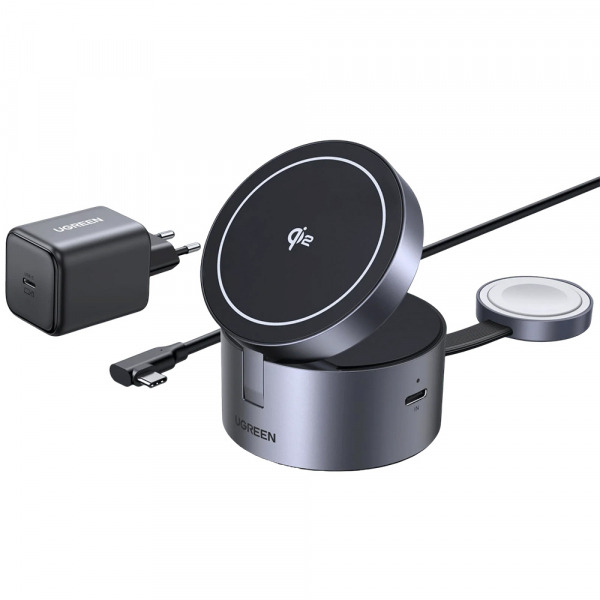 Incarcator Retea Wireless UGREEN W712 (65148) 3in1, 25W, 1.67A, Gri