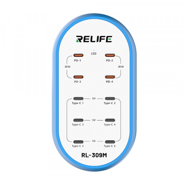 Incarcator Statie Relife RL-309M, 72W, 10 x USB-C, Albastru