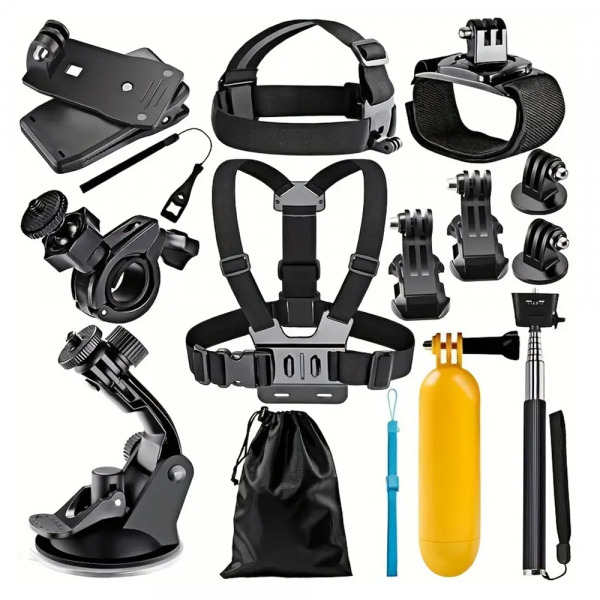 Kit Accesorii Camera Sport Techsuit SA15 pentru GoPro / SJCAM Series, 15in1, Negru