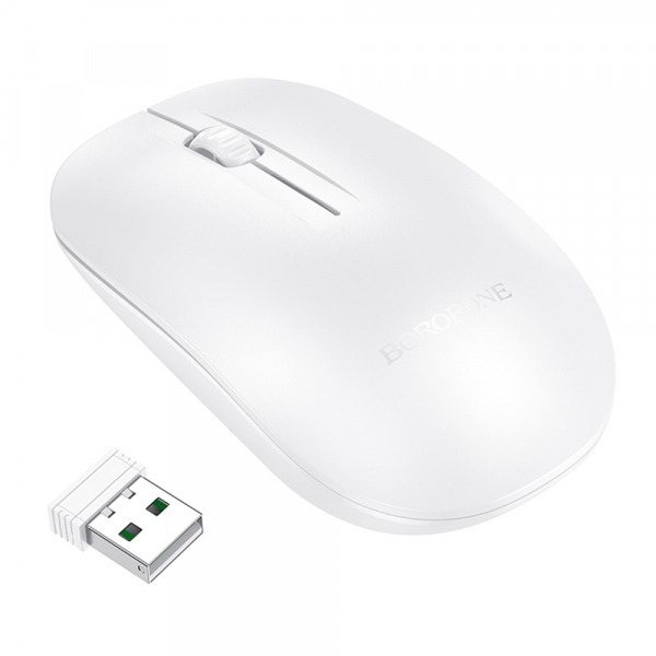 Mouse Wireless Borofone BG14 Planet, 1000DPI, BT / Wi-FI, Alb